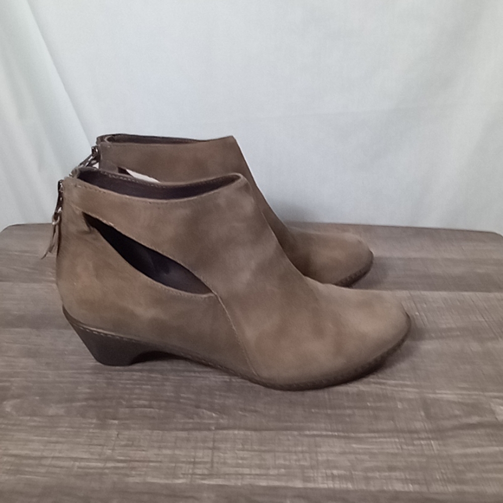 Dansko Taupe Suede Cutout Ankle Booties